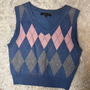 Haute Monde Argyle Crop Top - Blue, Pink, Gray
